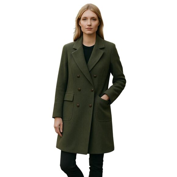 Vintage Ralph Lauren Polo Jeans Woolen Double Breasted Pea Coat Dark Green M - Picture 1 of 10